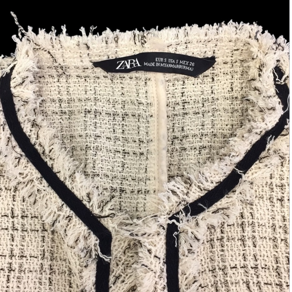 ZARA TEXTURED TWEED VELVET DETAIL BLAZER JACKET $79.90 - Picture 3 of 16